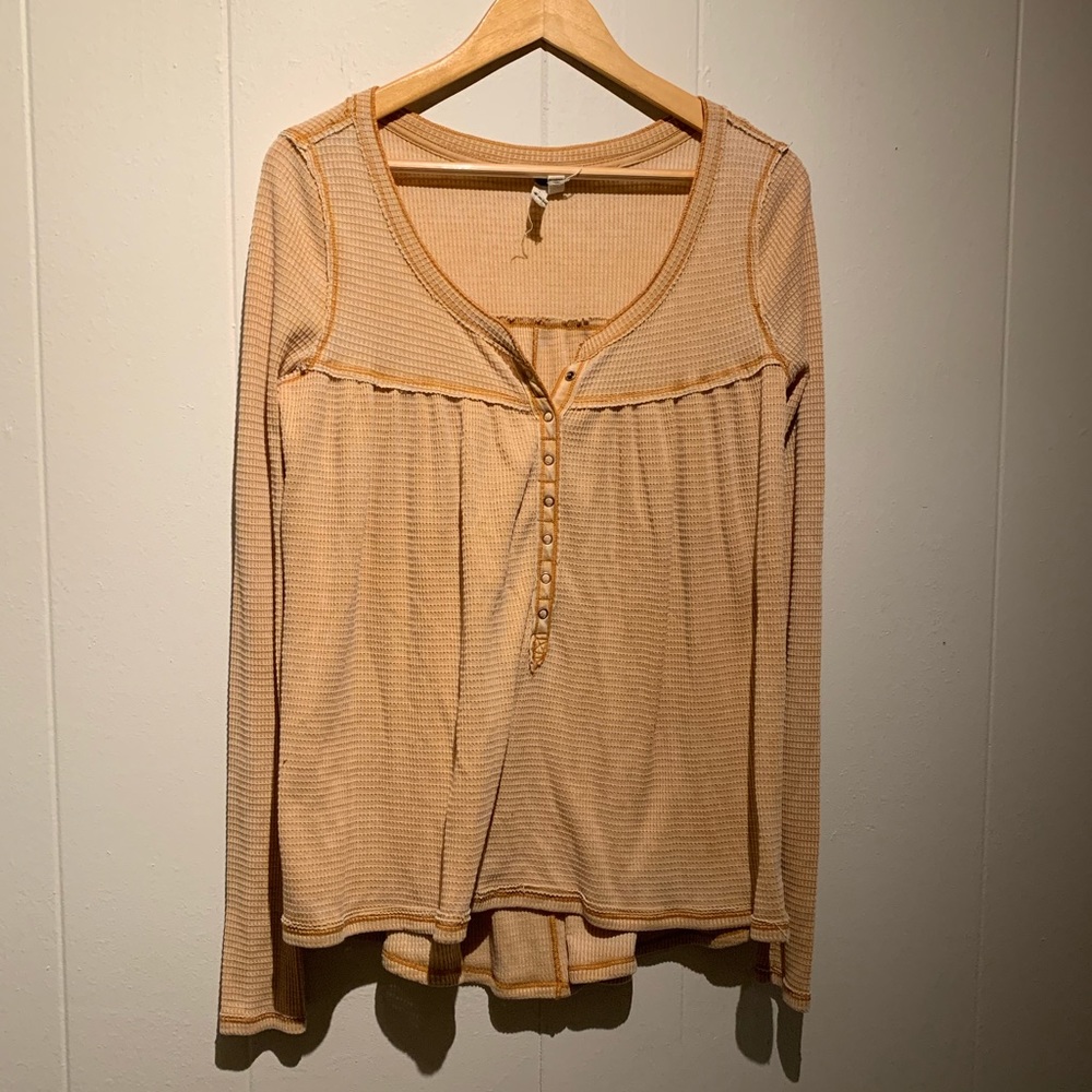 Free People Beige Waffle Hanley Long Sleeve Top - Picture 4 of 8